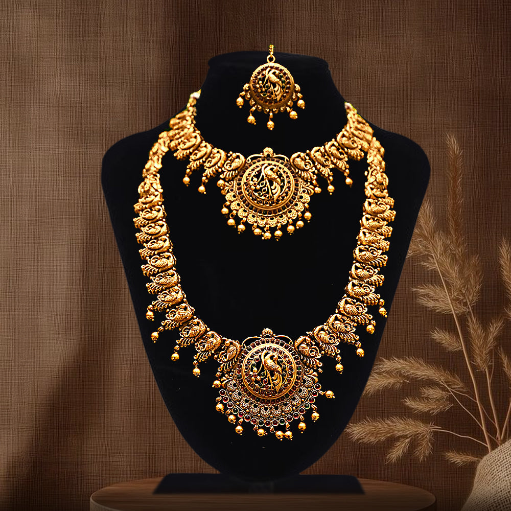 Mannat Glintara Antique Temple Jewellery Set for Marriage