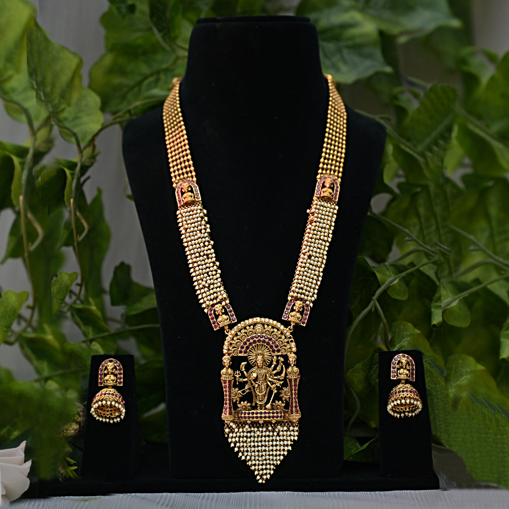 Stunning Temple Jewellery with Pearls and Ruby stone