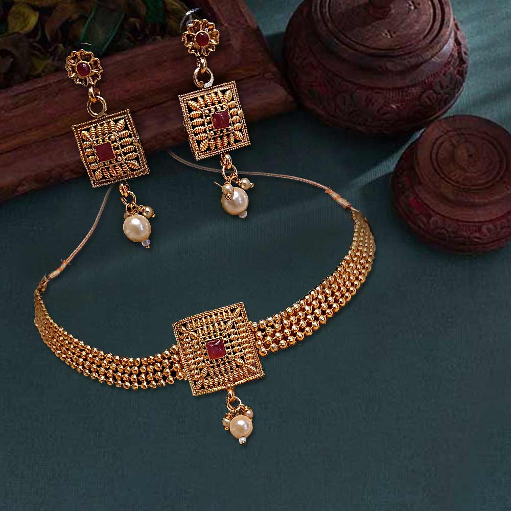 MG Padmimi Gold Tone Rani Haar Necklace Set
