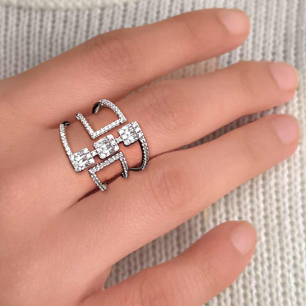 Layered AD Stone Band Ring