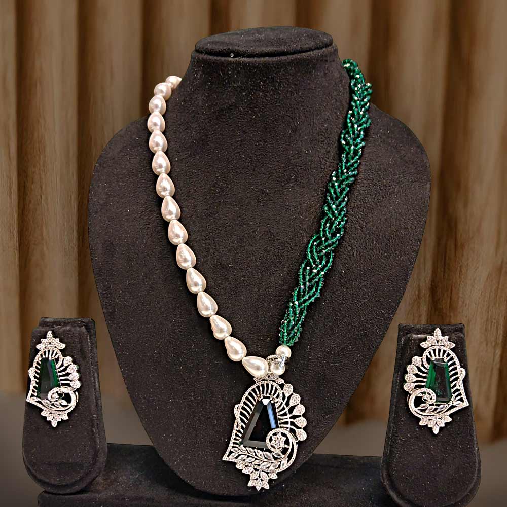 MG Green Crystal and Pearl Beads AD Haram Set