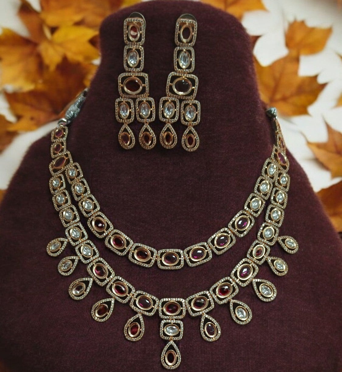 MG Ruby oval 2 layered Kundan Necklace Set