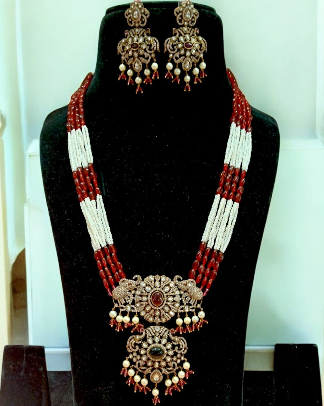 MG Vanisha Red Beaded Victorian long Haram Set