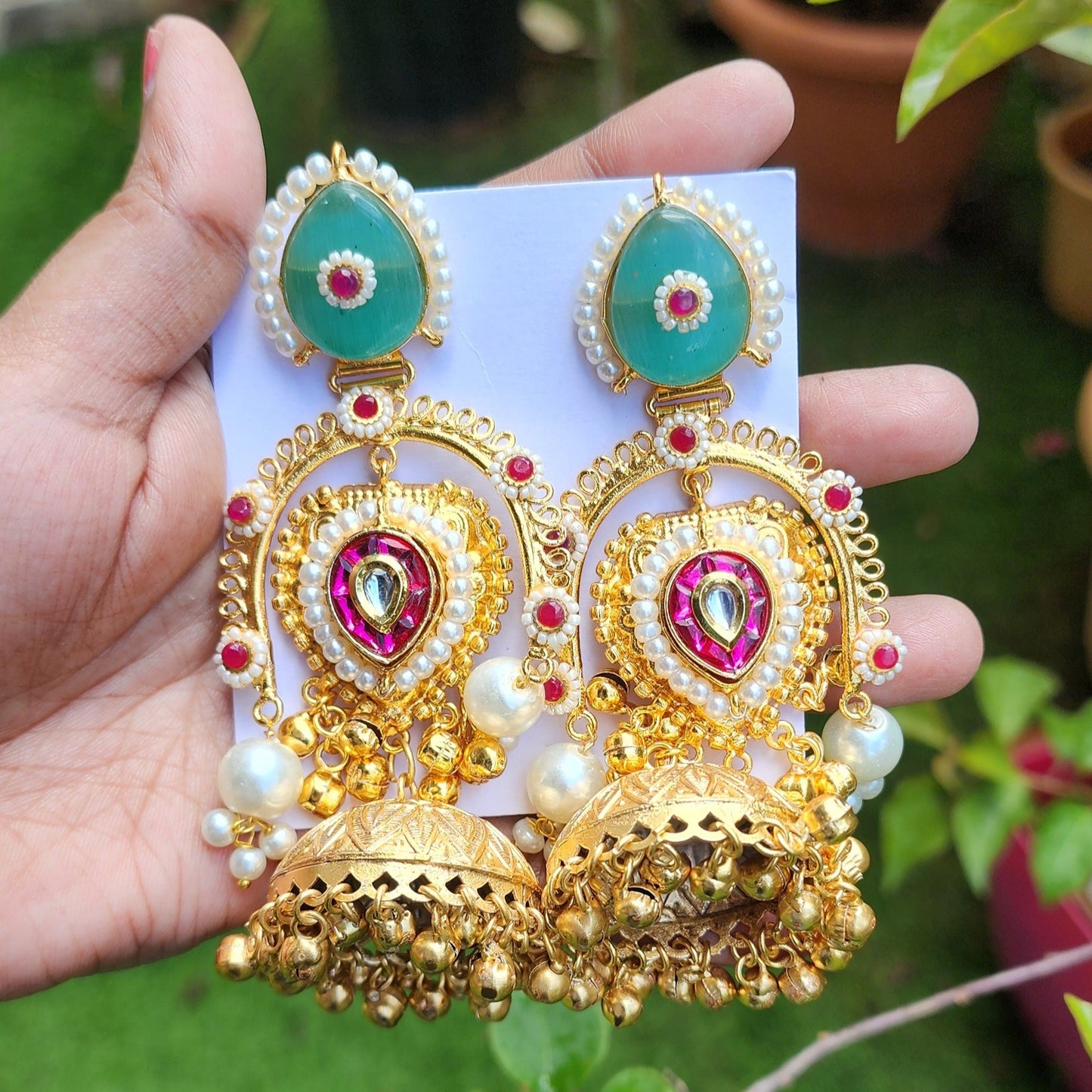 Nura Drops Kashmiri Brass Earrings