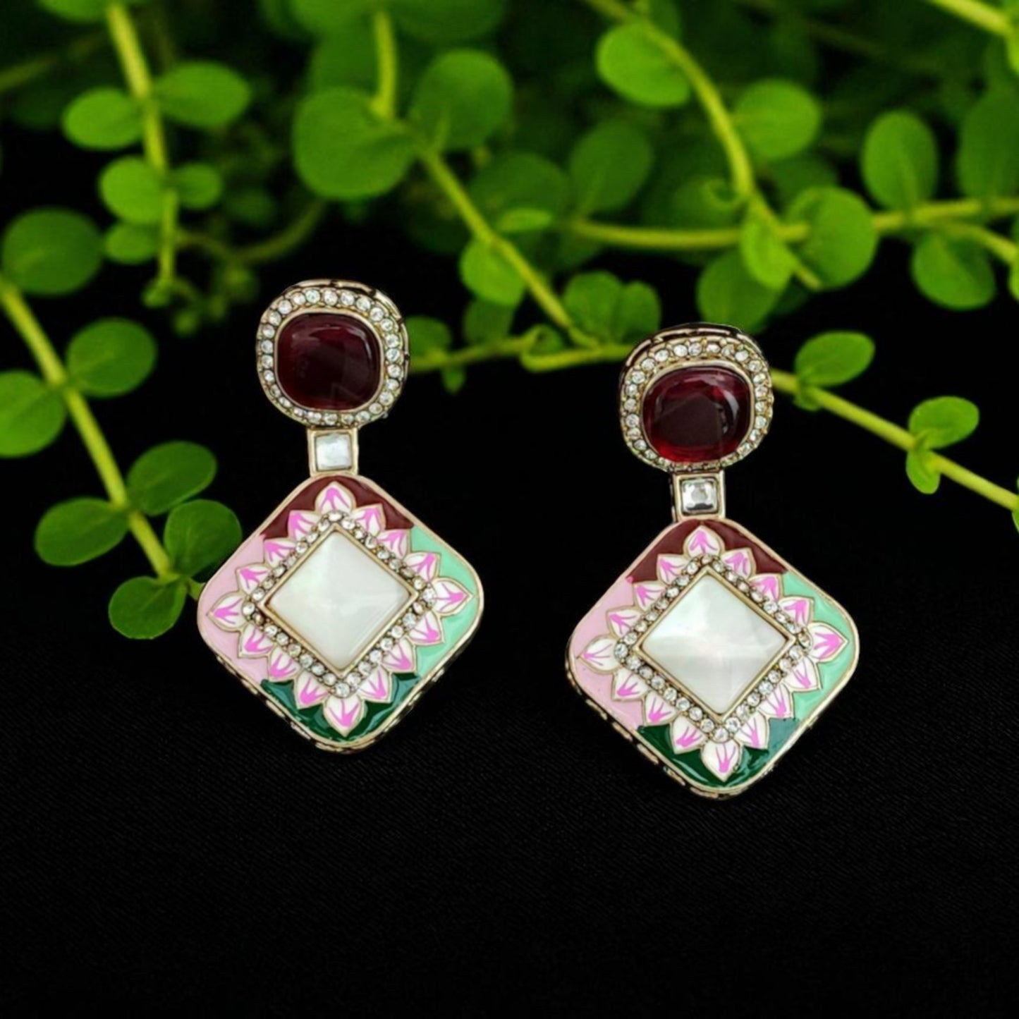 Ruby Lotus Kundan  Earrings