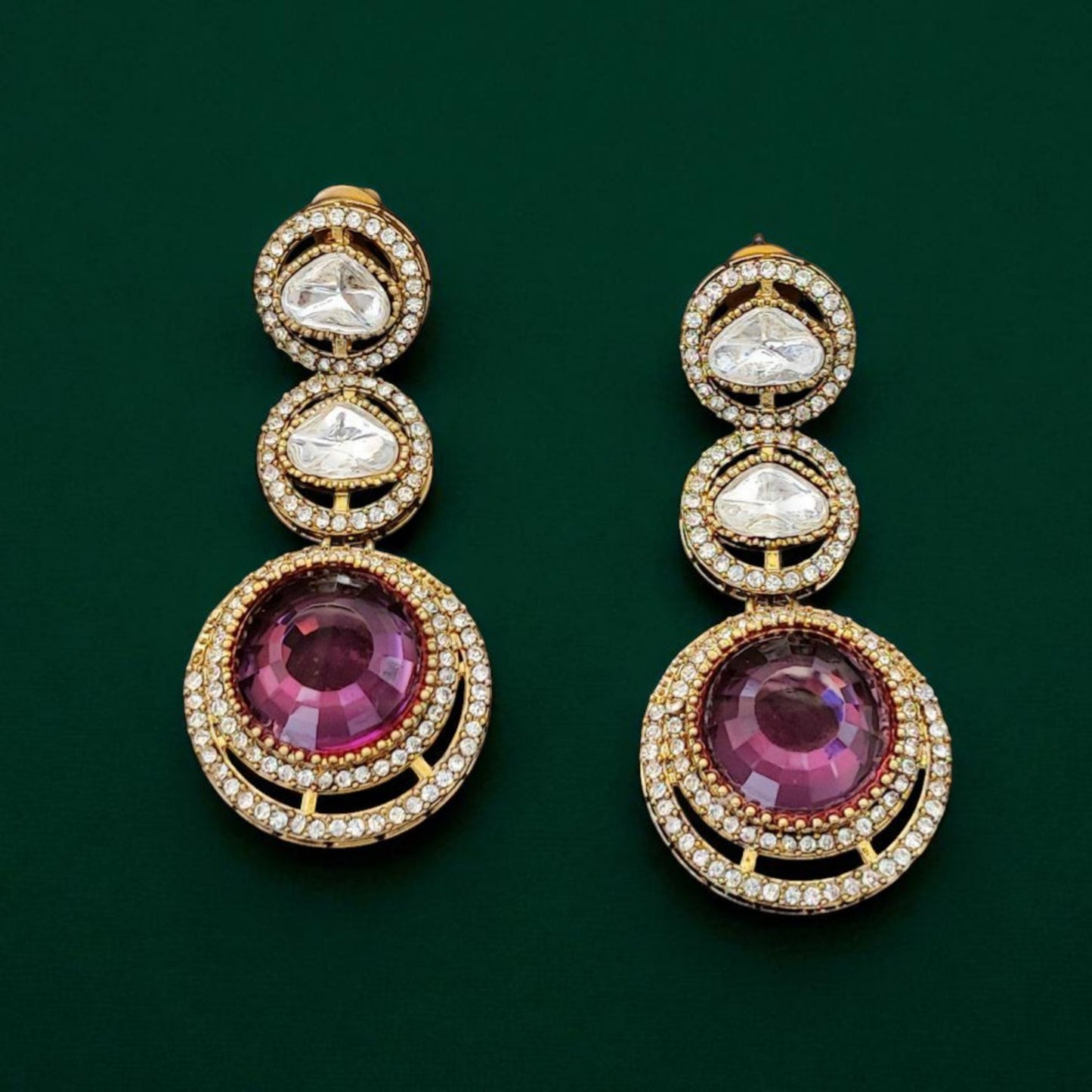 Royal Maroon Luxe AD Earrings