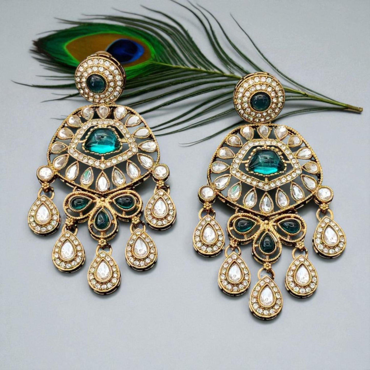Royal Aura Rama Green Kundan Chandbalis