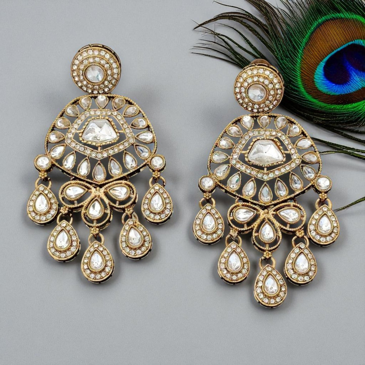 Ivory Stone Polki Kundan Drop Earrings