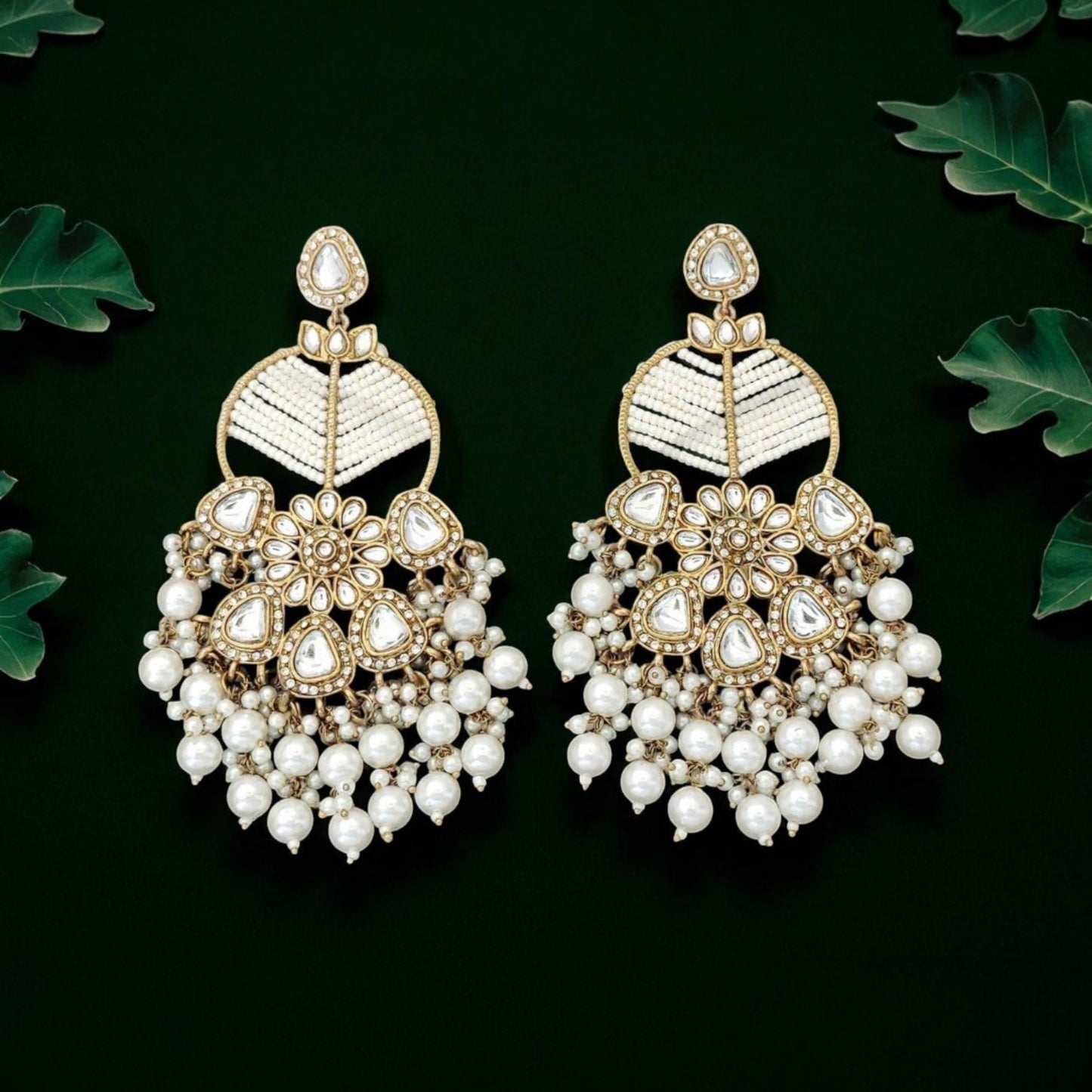 Ivory Pearl Drop Long Kundan Earrings