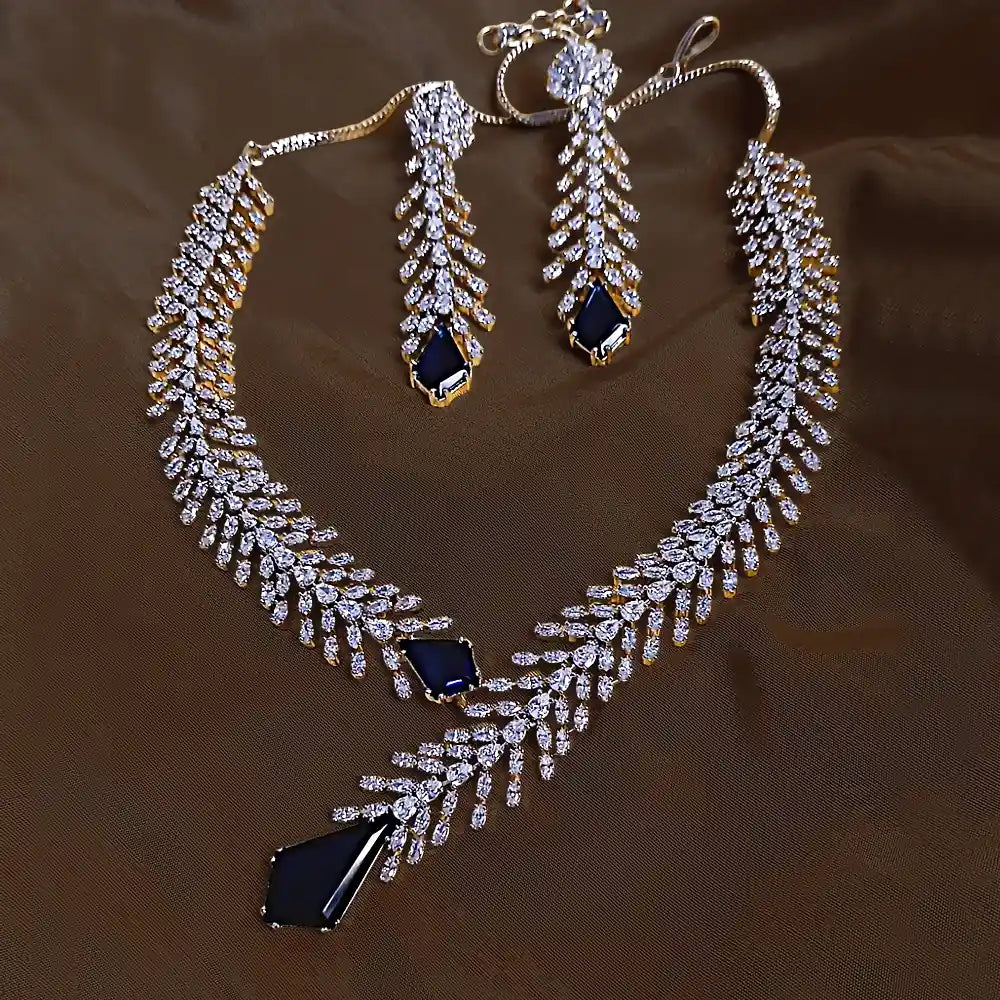 MG Feather Bloom CZ Necklace Set