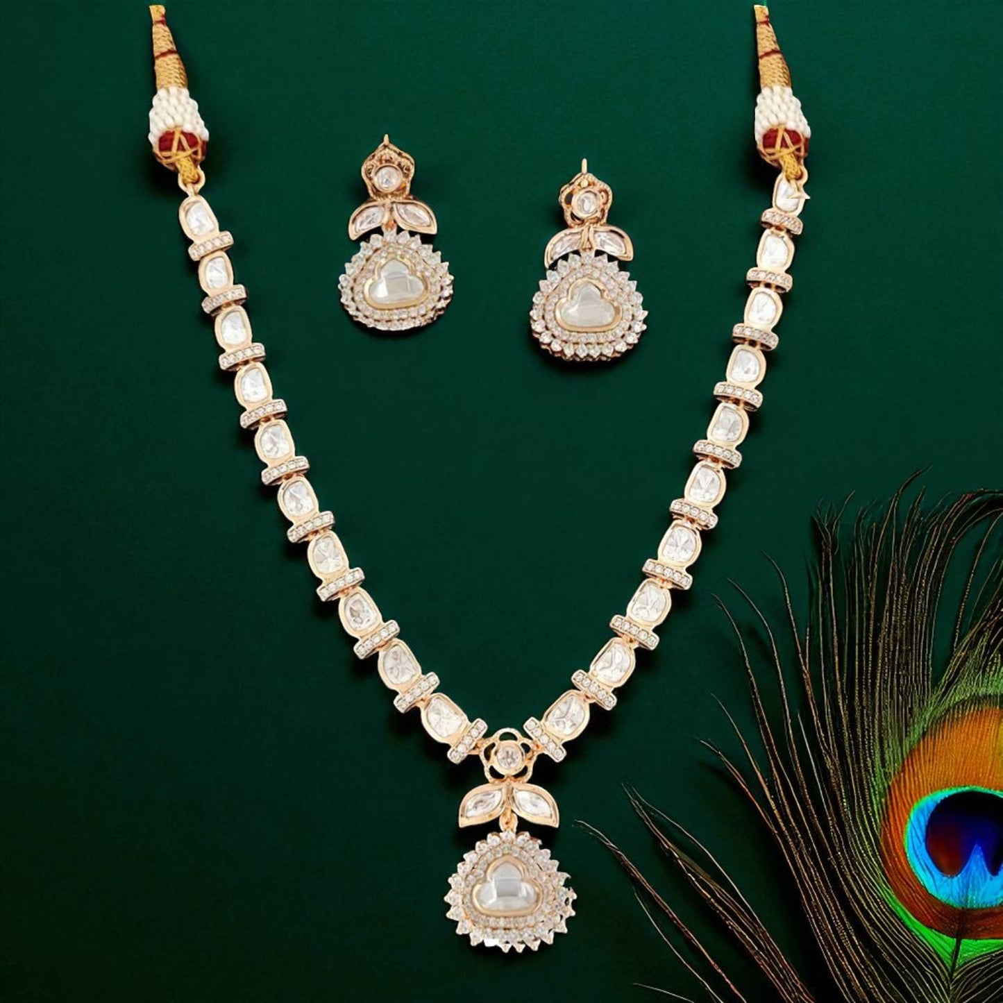 Royal Polki Moissanite Long Necklace Set