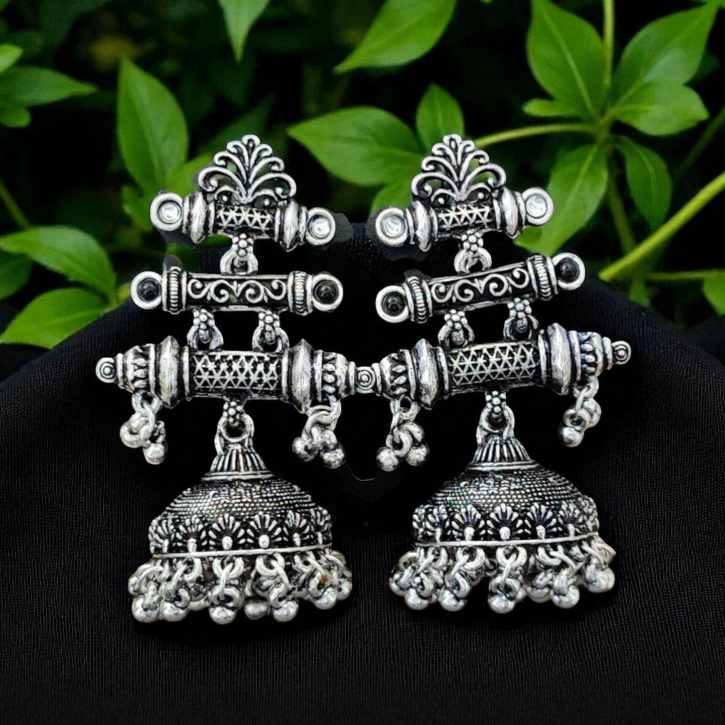 Heritage Temple Oxidized Jhumka Earrings