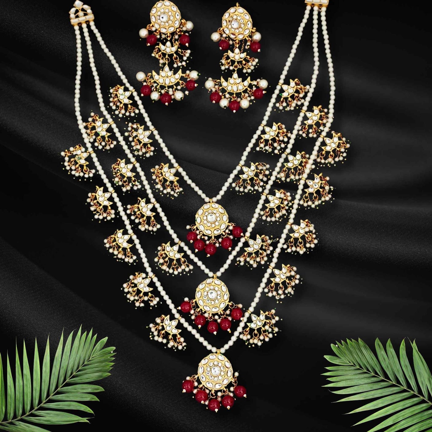 Multi layered Ruby Kundan Necklace Set