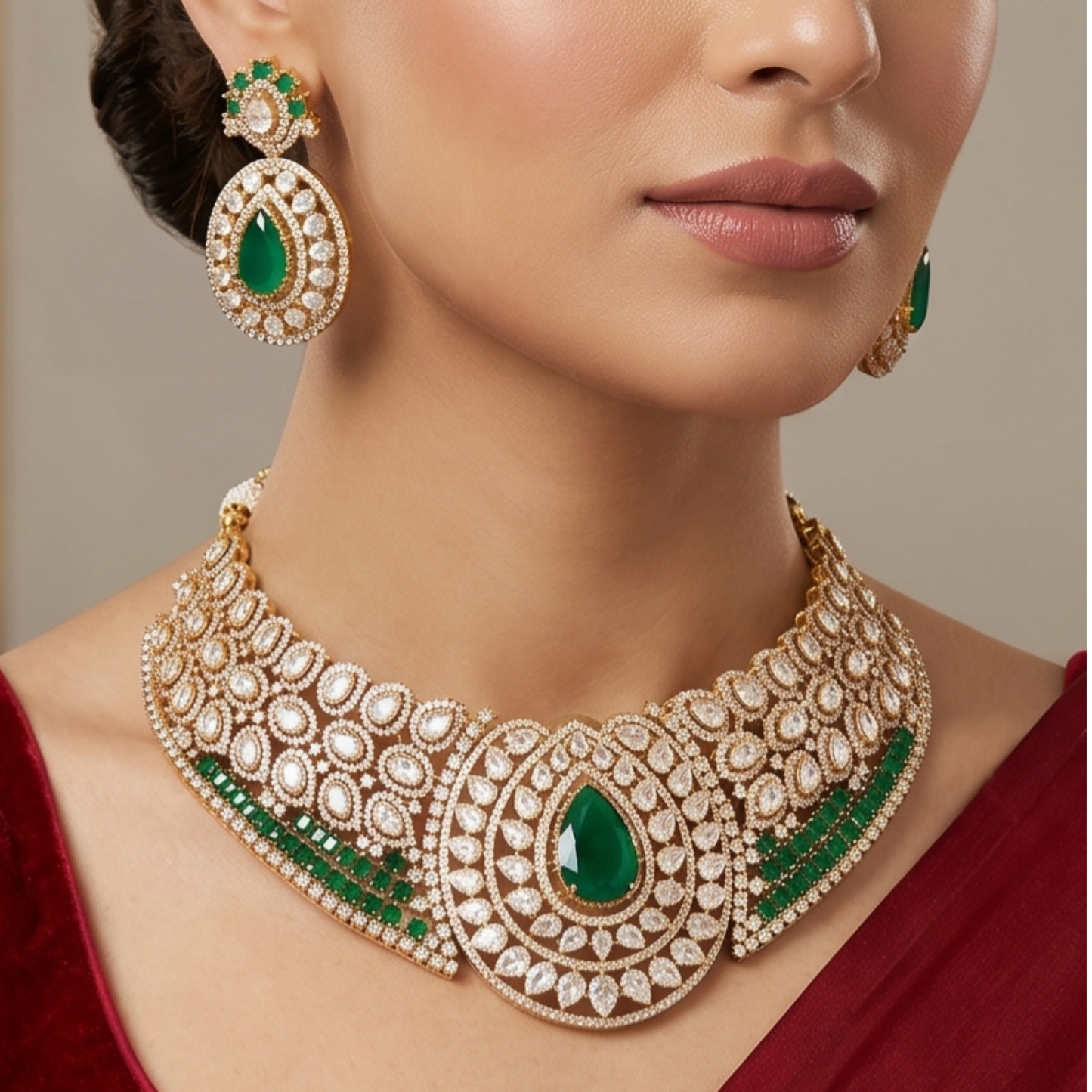 Emerald Kundan Statement Necklace Set