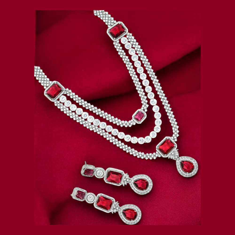 Crimson Cascade Trilateral Necklace set