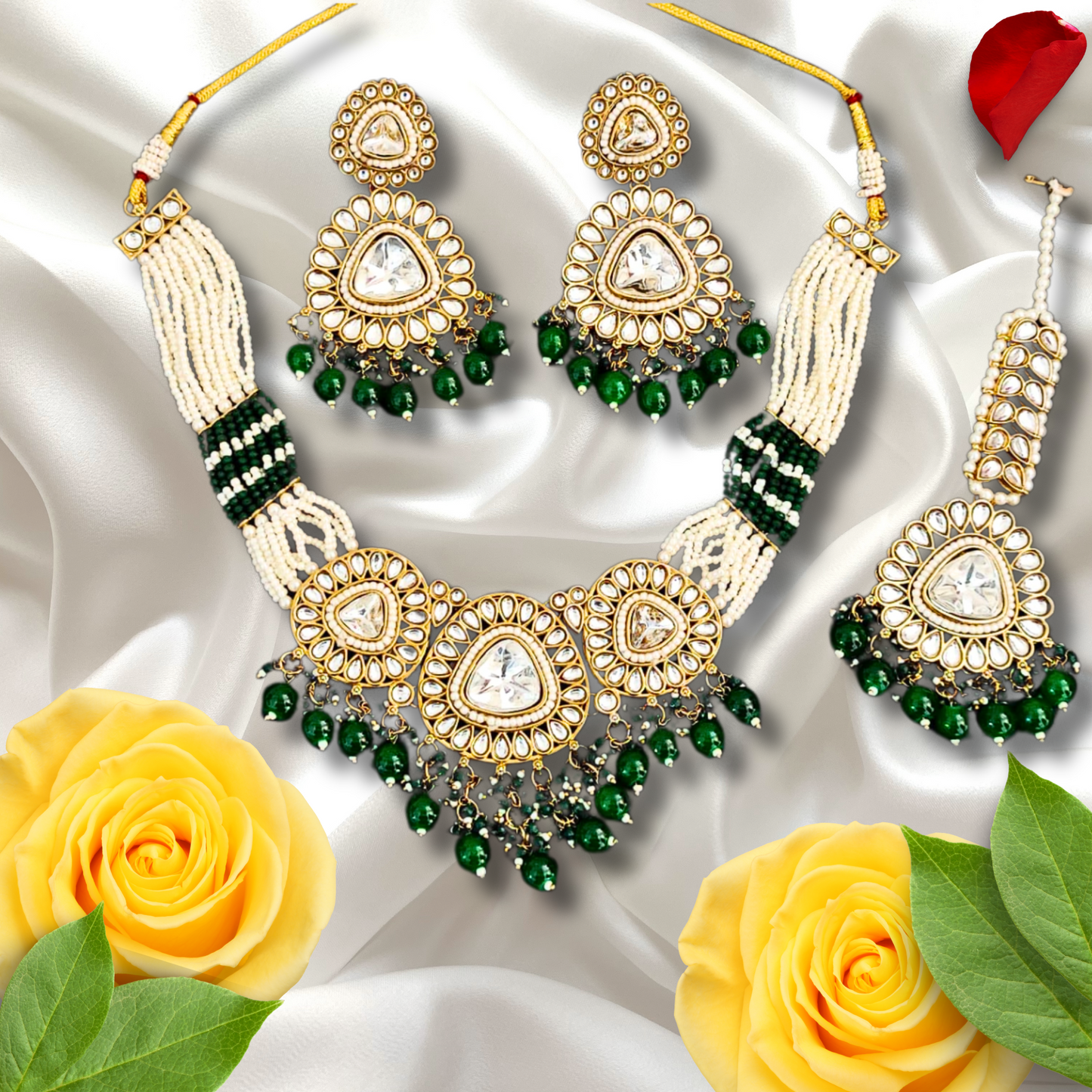 Emerald Glow Kundan Jewellery Set