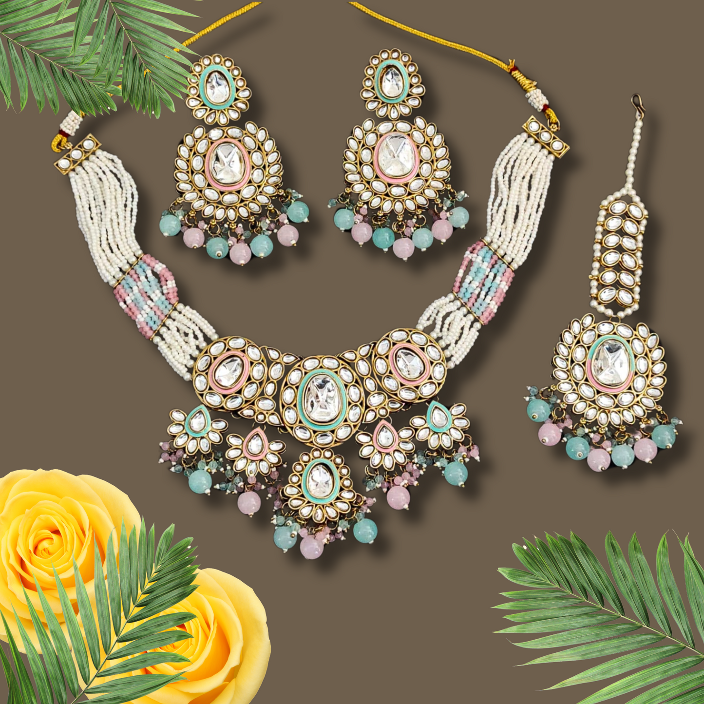 Pastel Elegance Kundan Jewellery Set