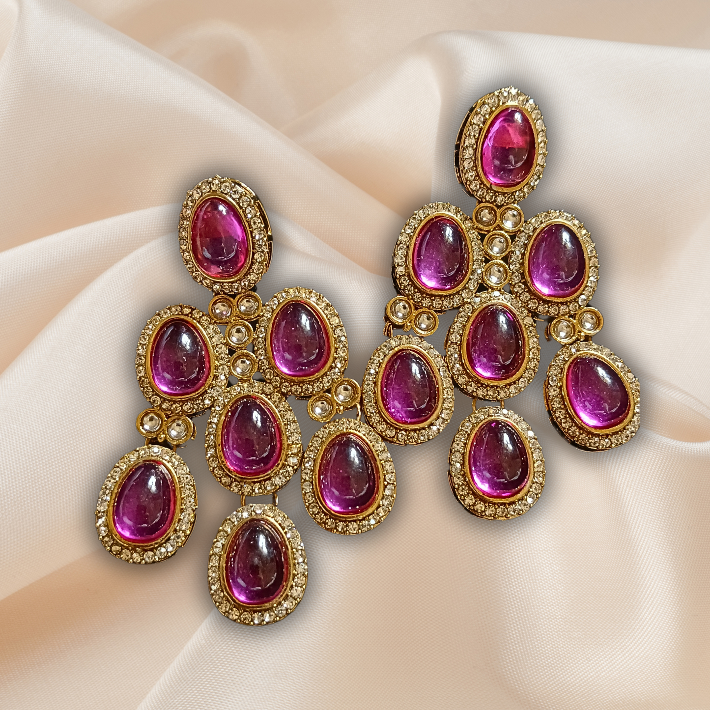 Rani Pink Colour Kundan statement Earrings