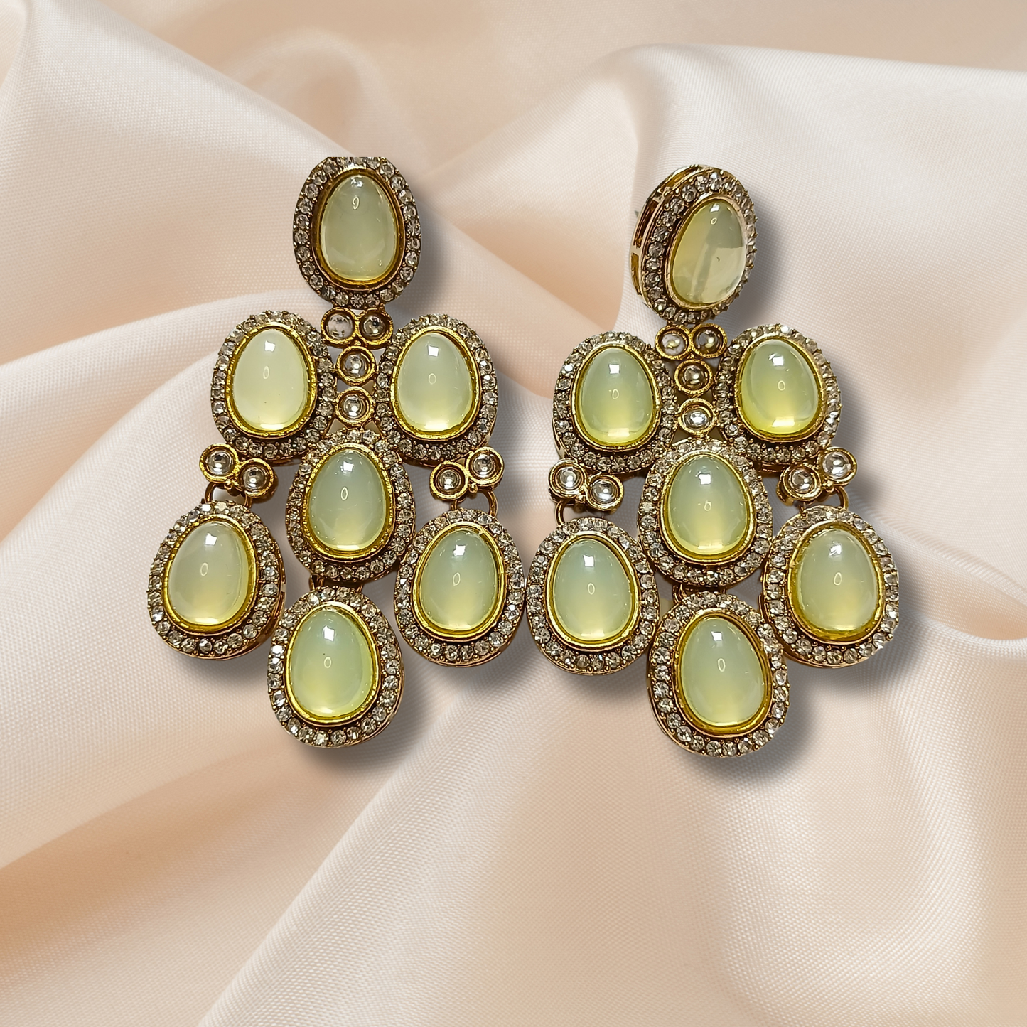 Lemon Yellow Kundan Dangler Earrings