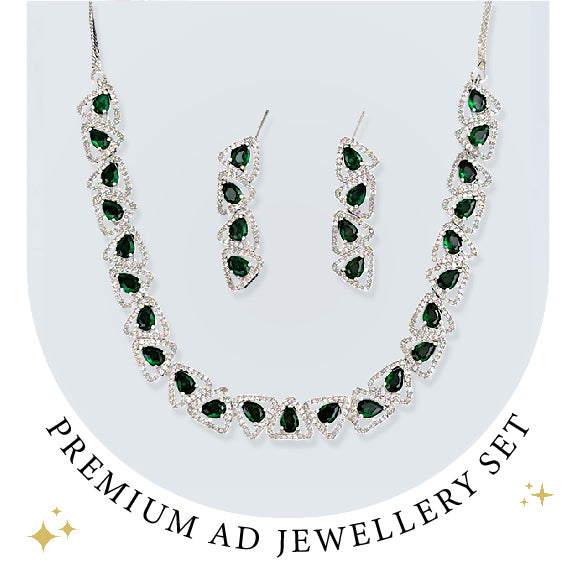 Emerald Silver Radiance Short AD CZ Necklace Set