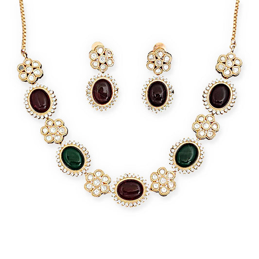 Ruby Green Multi Color Kundan Necklace Set