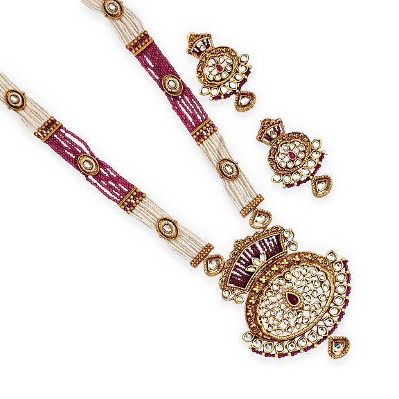 Rajwadi Polish Kemp Jewelry Long Necklace Set