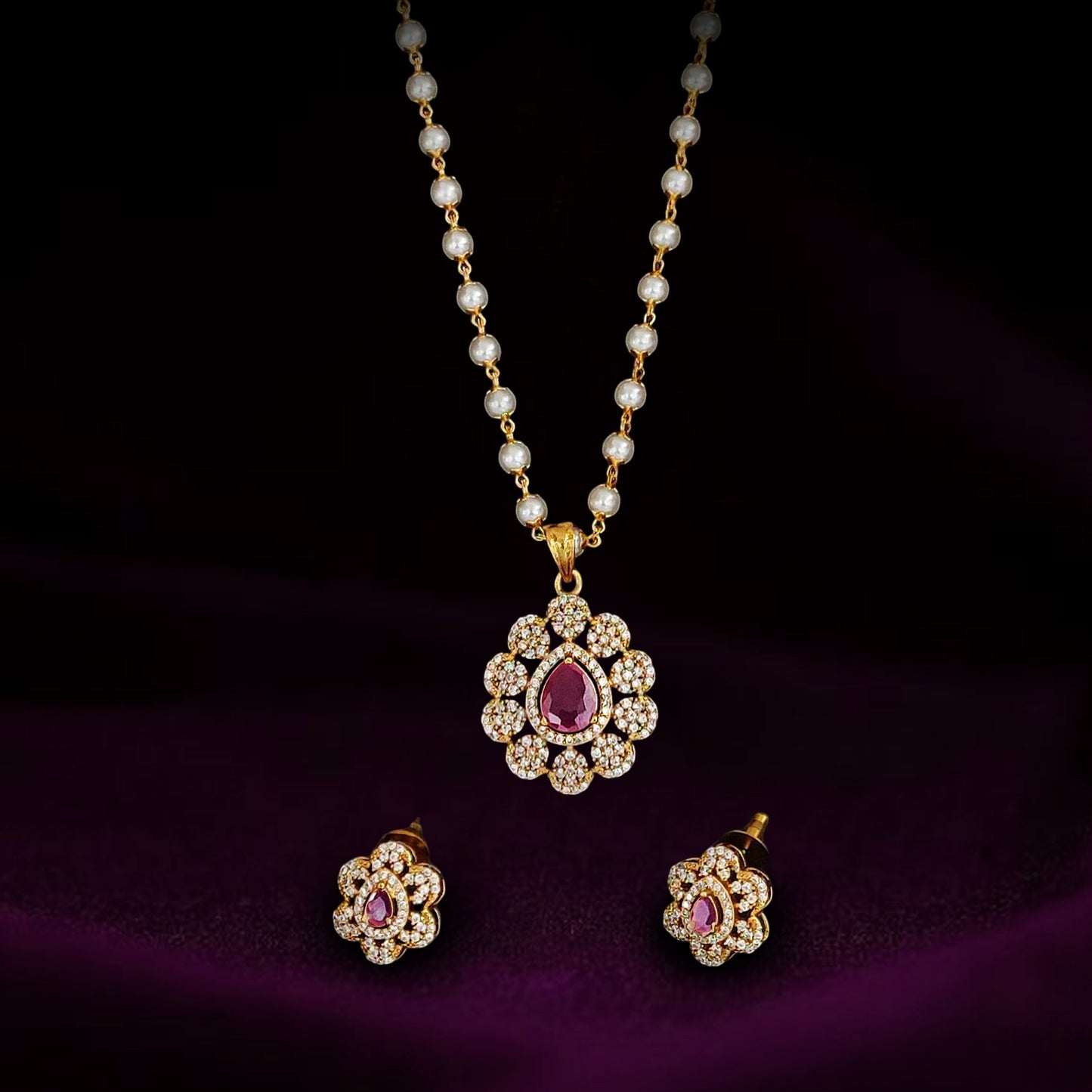 Pearl Ruby Blossom Pendant Set