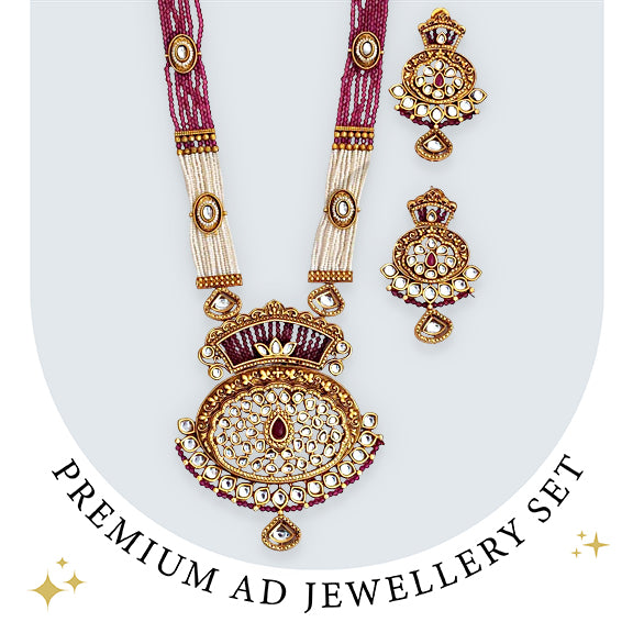 Rajwadi Polish Kemp Jewelry Long Necklace Set