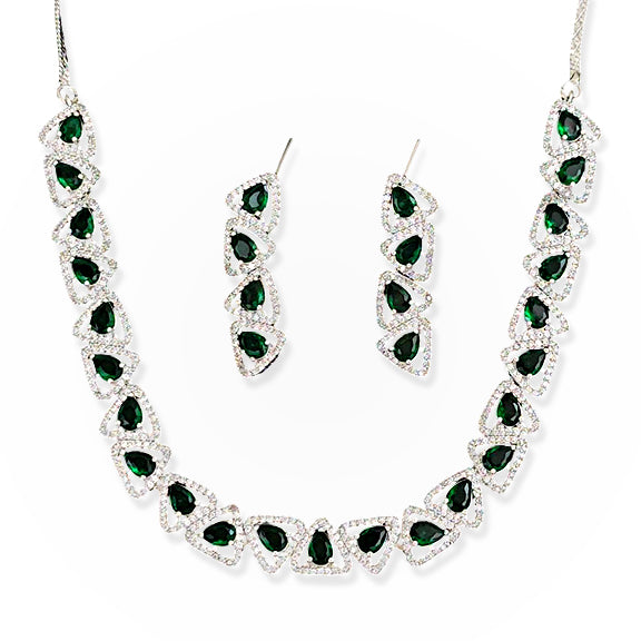 Emerald Silver Radiance Short AD CZ Necklace Set