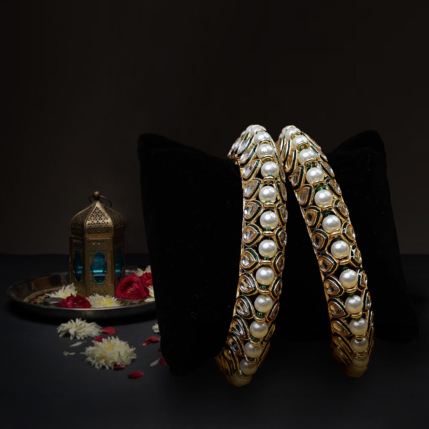 Premium Traditional Polki Pearl Splendor Bangles