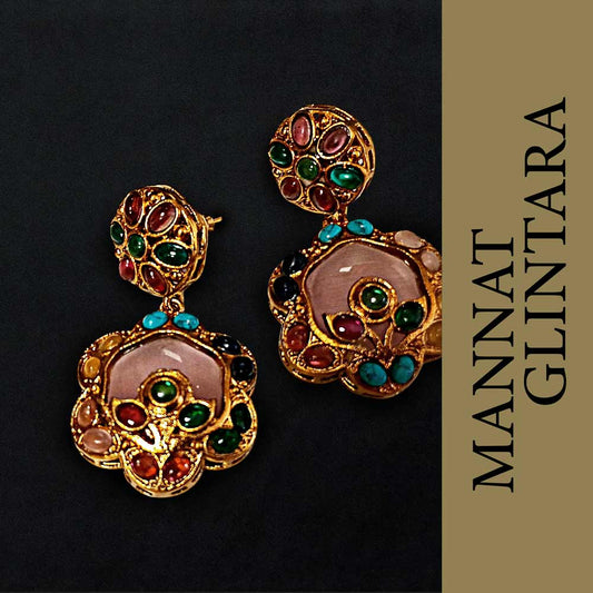 MG Navaratan Flower Drop Earrings