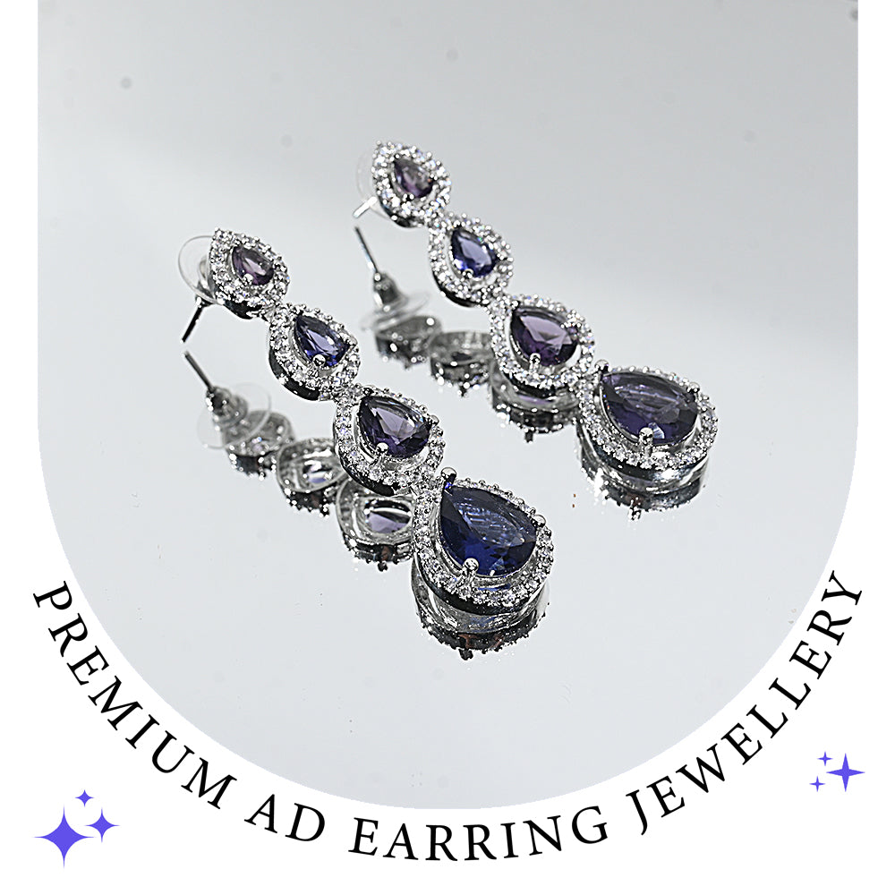 Sapphire Quartet Premium AD Earrings