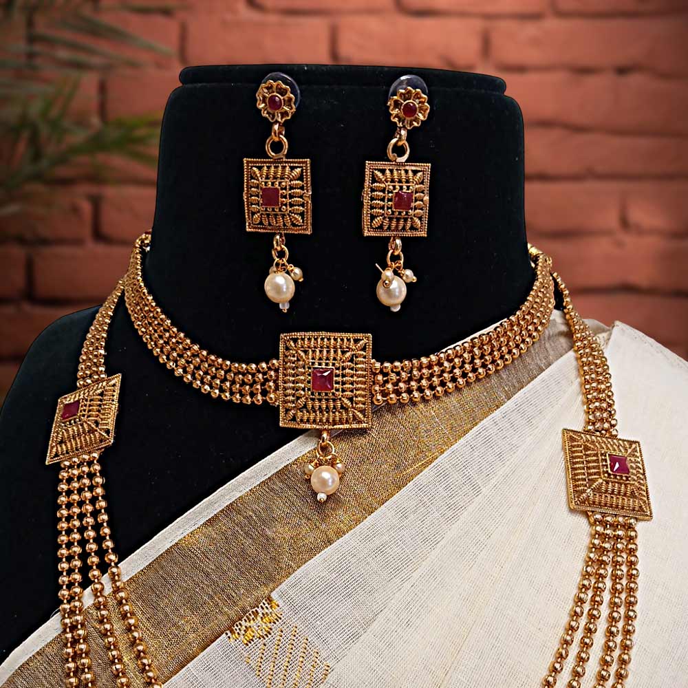 MG Padmimi Gold Tone Rani Haar Necklace Set