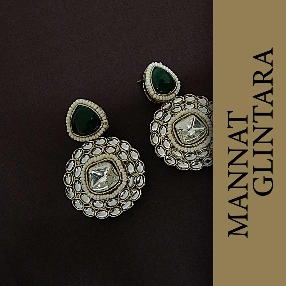 Kundan Stone Mehandi Polish Earrings