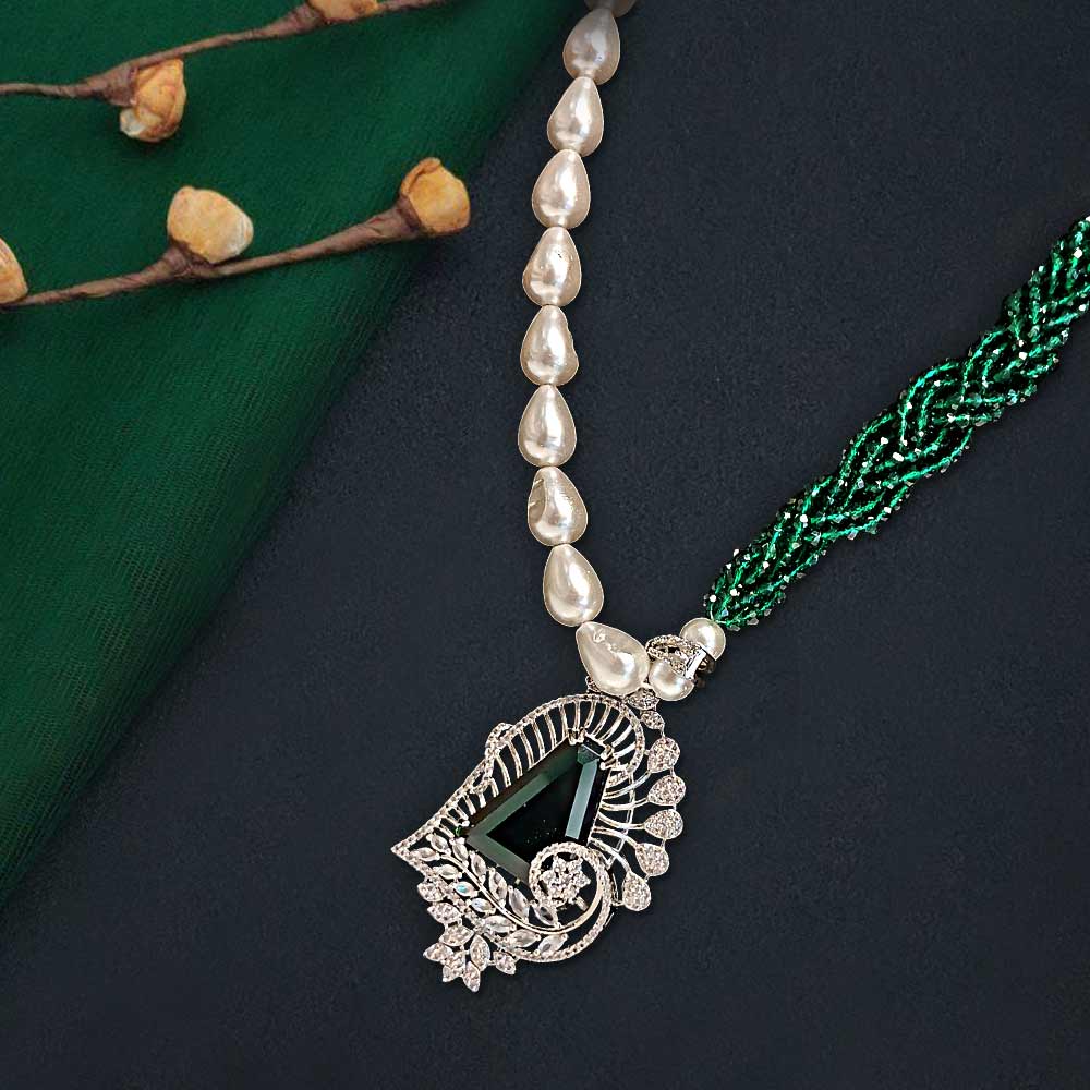 MG Green Crystal and Pearl Beads AD Haram Set