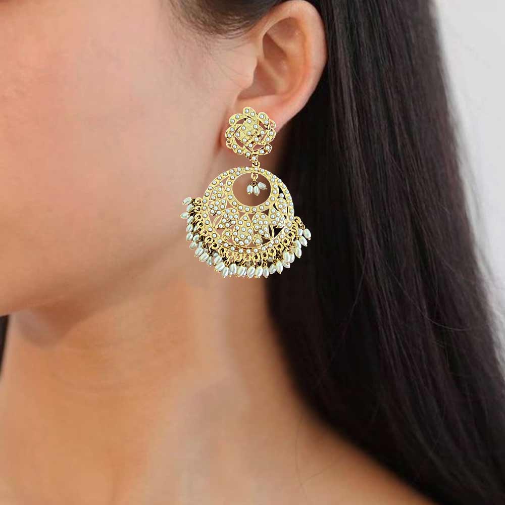 Rice Pearl Ivory Colour Stone Chandbali Earrings