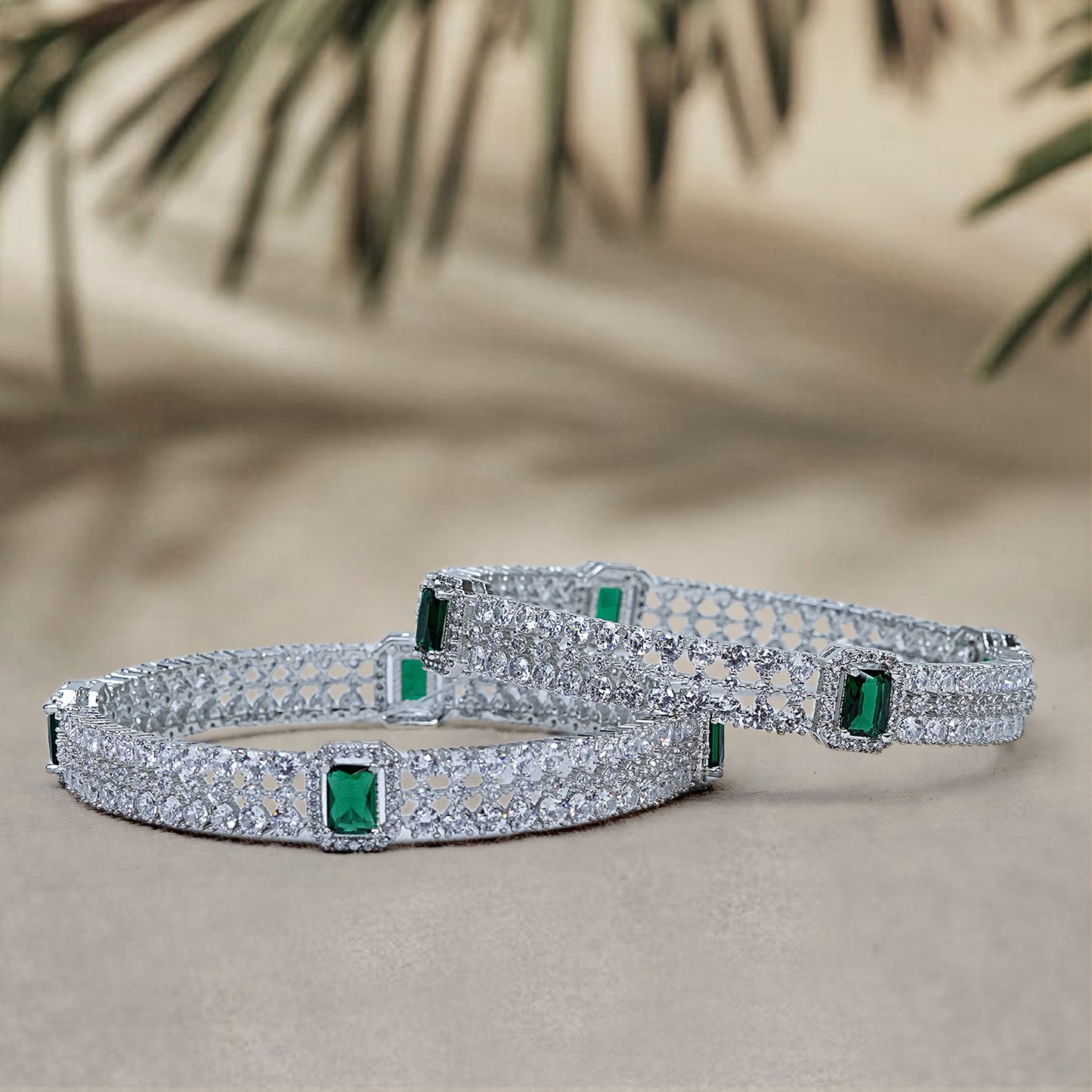 Emerald Essence Premium AD Stone Bangles