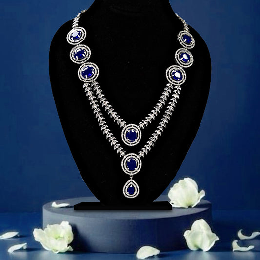 2 Layered Sapphire Shine Necklace Set