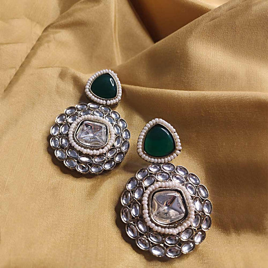 Kundan Stone Mehandi Polish Earrings