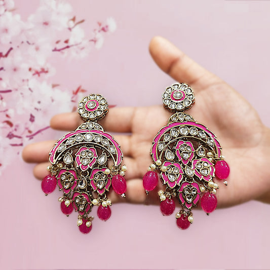 Kundan Lotus Dangler Earrings