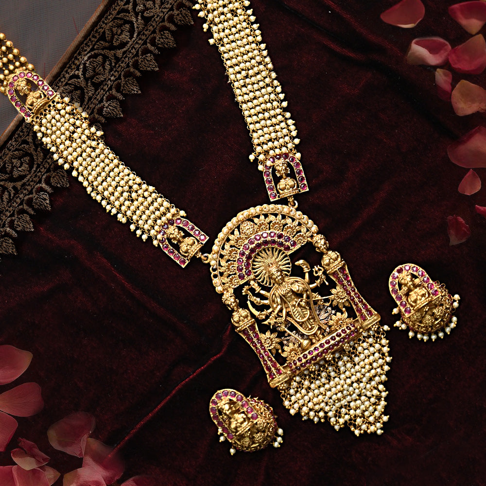 Stunning Temple Jewellery with Pearls and Ruby stone