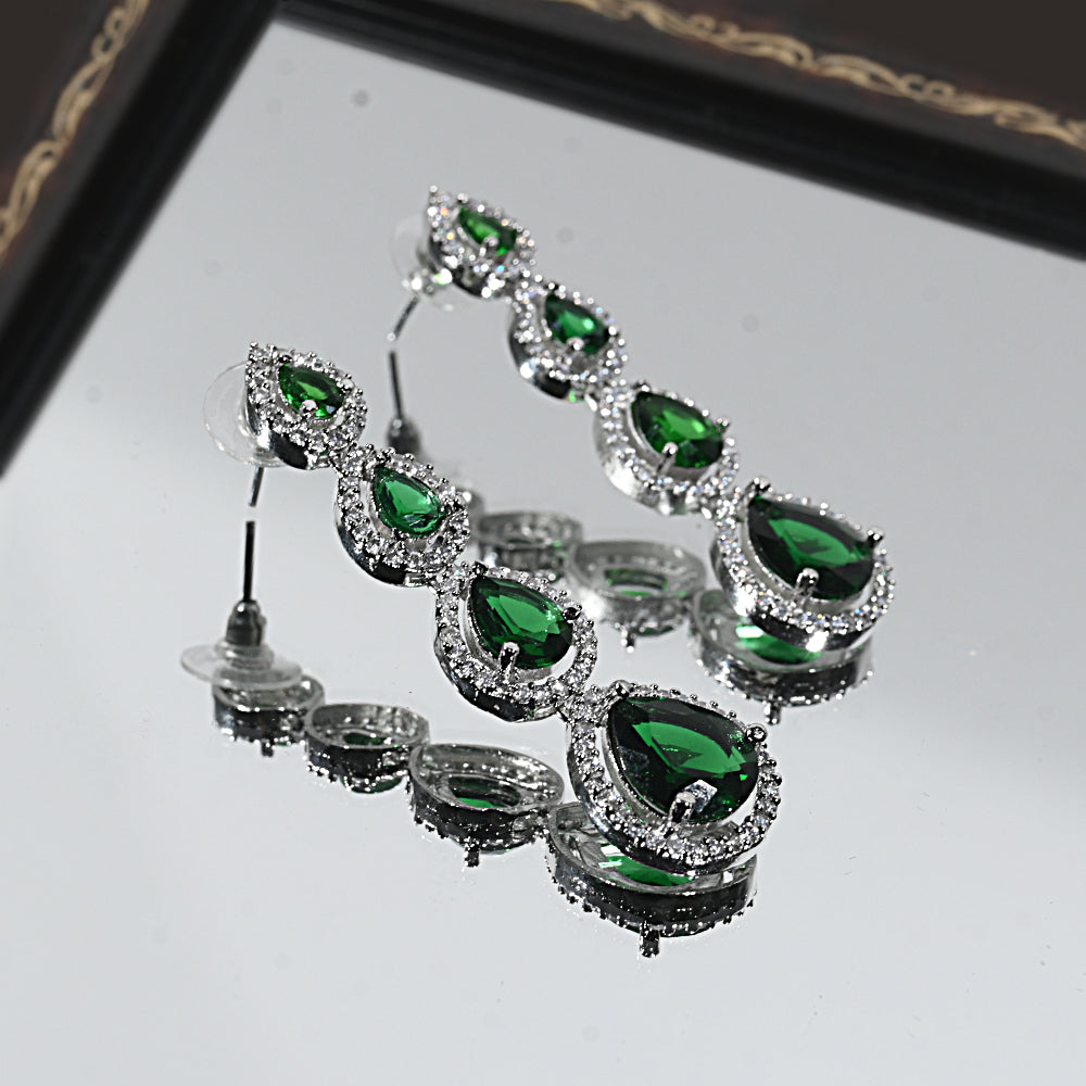 Emerald Quartet Premium AD Earrings