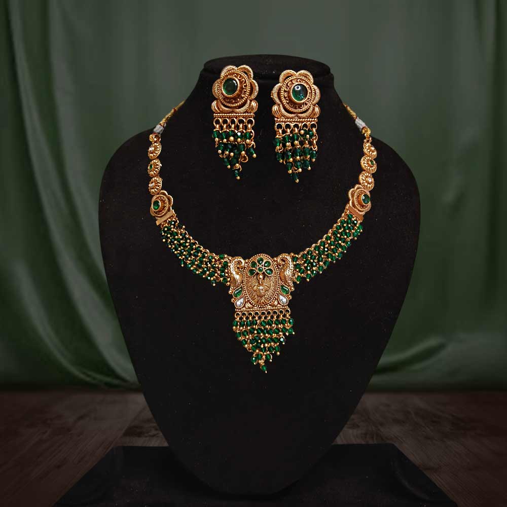 MG Royal Green Bead Necklace Set