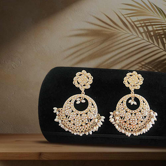 Rice Pearl Ivory Colour Stone Chandbali Earrings