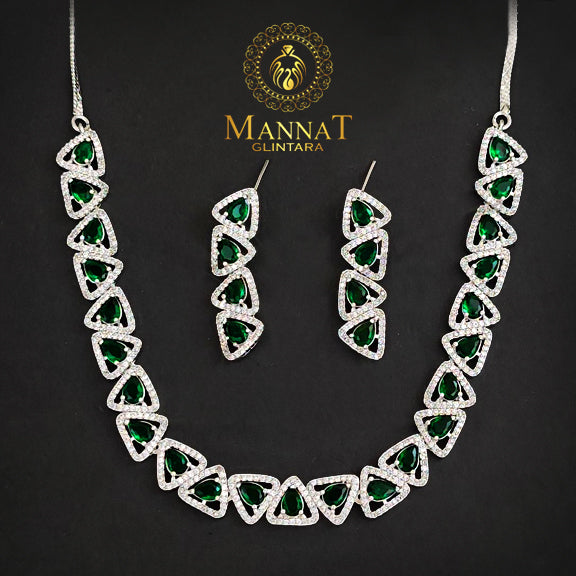 Emerald Silver Radiance Short AD CZ Necklace Set