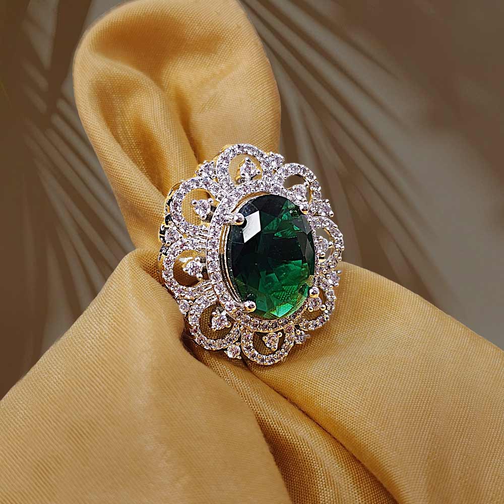 Gem Glow Green Emerald CZ Designer Ring