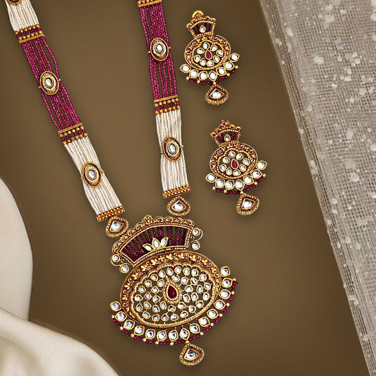 Rajwadi Polish Kemp Jewelry Long Necklace Set