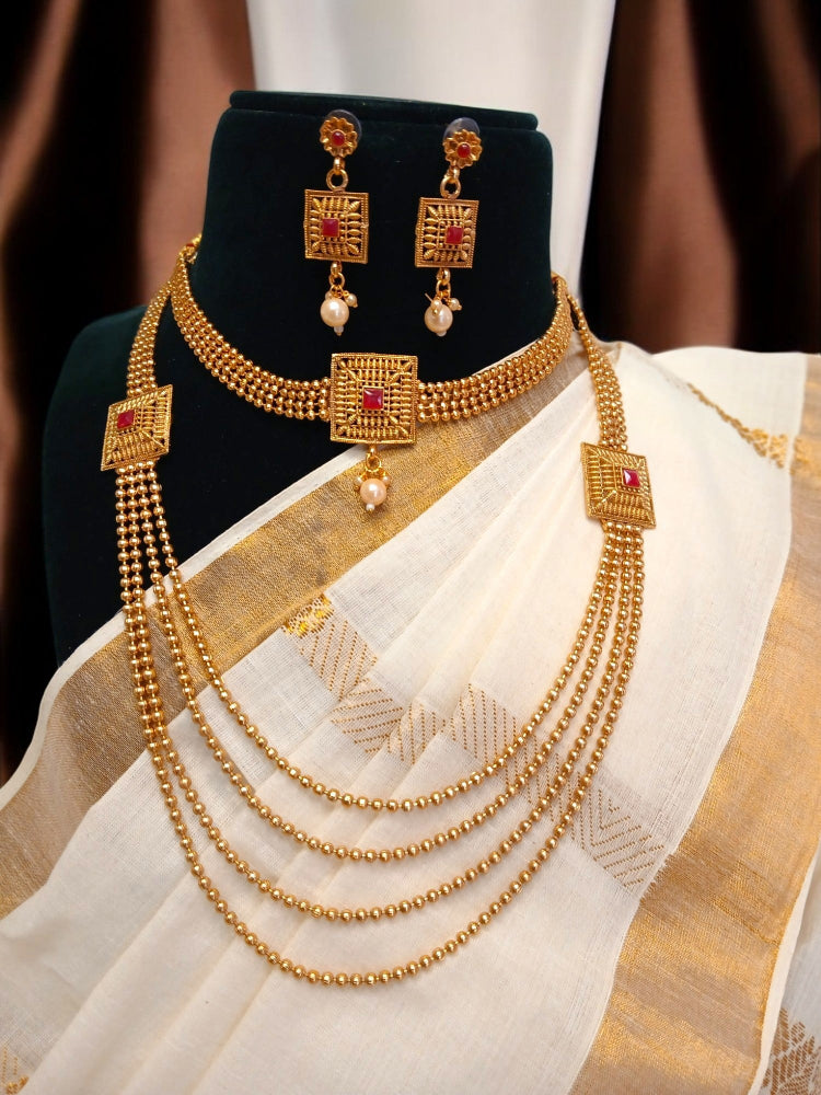 MG Padmimi Gold Tone Rani Haar Necklace Set