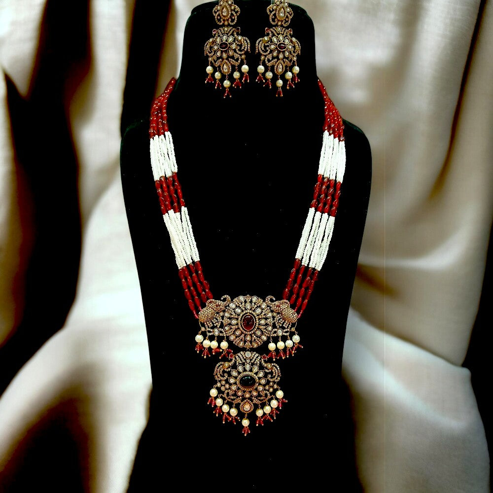 MG Vanisha Red Beaded Victorian long Haram  Set