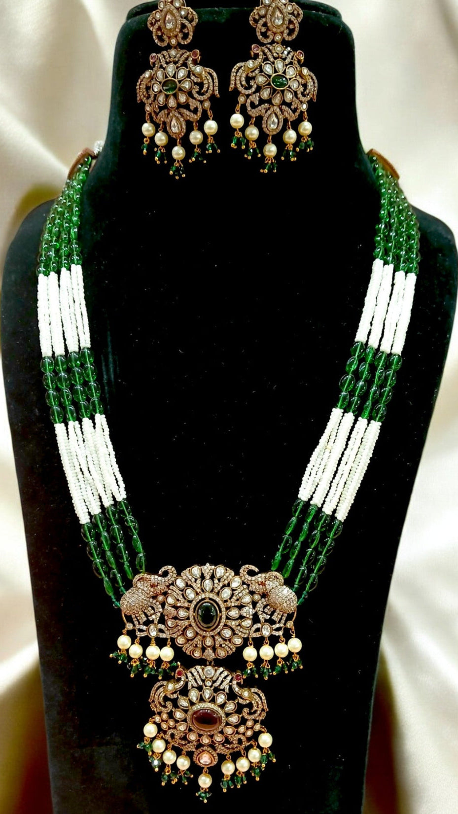 "MG Vanisha Green Beaded Victorian long Haram  Set"